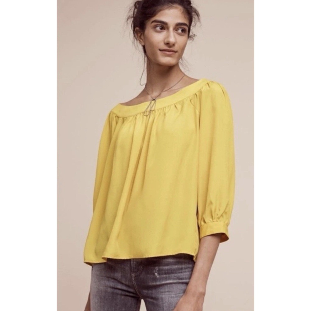 Womens Anthropologie Maeve Yanna Off The Shoulder top Yellow Dandelion Womens XS